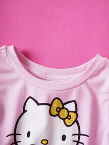 HELLO KITTY AND FRIENDS | SHEIN Baby Girl Cute Cartoon Pattern Contrast Mesh Summer Dress