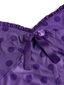 Y2Kool Annarte Purple, Mesh, Sheer, Bowknot, Y2K, Girly, Casual, Women's Halter Neck Top, Suitable For Vacation, Gathering, Party, Daily Wear Sexy Top Matching Idea Stylish Collection New Years Ruffle Trim Top Purple Top Women Sheer Top Purple Halter Top Polka Dot Top Purple Polka Dot Top Springs Women Birthday For Women Carnival - Purple - View 4