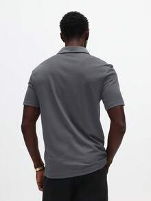 Áo Polo SUMWON Essential Muscle Fit với cổ áo phối màu và khóa kéo ¼ tay ngắn, kiểu dáng thường ngày, màu trơn, thích hợp cho mùa hè. - Xám - Xem 2