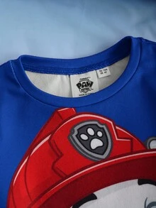 SHEIN | PAW Patrol 2件套 女童卡通小狗印花圆领长袖上衣和裤子 修身休闲睡衣套装 - 藍色 - 查看 4