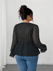 Elenzga Blusa de gasa con volantes en la cintura con estampado floral azul y blanco para mujer de talla grande, diseño elegante de encaje, adecuada para volver al colegio, graduación, San Valentín, festival de música, Día de la Madre, Halloween, Acción de Gracias, Pascua, Día Nacional, baile de graduación, citas, fiestas, bodas, actividades al aire libre - Negro - Ver 2