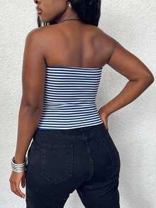 Flirla Plus Size Women Striped Bandeau Top - Multicolor - View 2