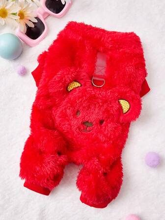 PETSIN Cuddly Thick Pet Jumpsuit – Cute Four-Legged Fleece Pajamas For Small Dogs & Cats, Cozy Autumn/Winter Outfit For Play And Relaxation