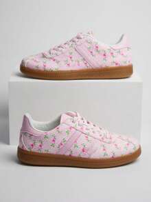 WESTFADE 畅销女款舒适花卉印花日常梦幻休闲基本款可爱 PU 粉色运动鞋 - 粉色 - 查看 10