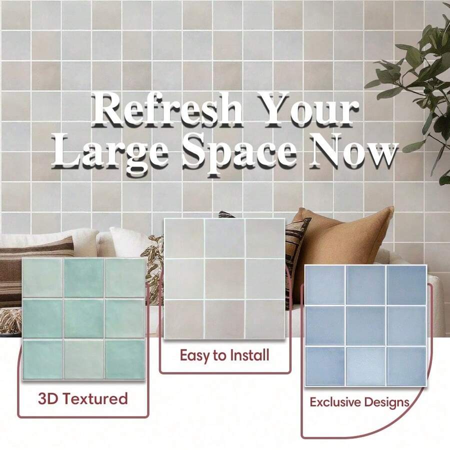 1/10/20 片装 3D PVC 方形自粘墙板，浴室防溅板，厨房瓷砖贴纸 30cm x 30cm，现代瓷砖防溅板，客厅装饰墙板，适用于室内墙面、餐厅、卧室、客厅墙面装饰，复古墙贴 - 彩色 - 查看 1