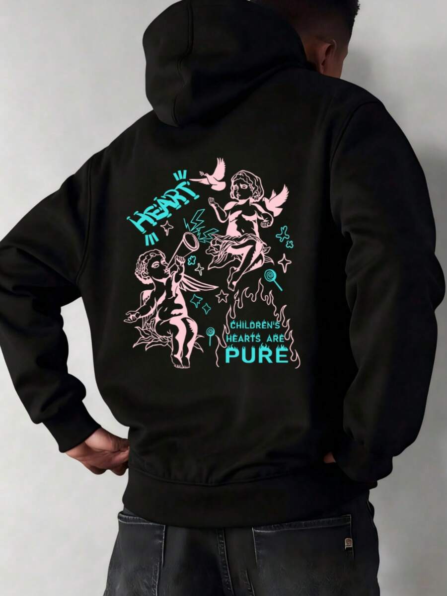Hombre005-1 ¡Oferta limitada! Sudadera con capucha Cremallera Sudadera con capucha y cremallera unisex de alta calidad. Cálida, cómoda y trendy ahorra hoy en tu básico de temporada Cazadora de estilo juvenil con diseños íconicos de ángeles y frases inspiradoras como "HEART" y "CHILDREN'S HEARTS ARE PURE" para un look único y atractivo - Negro - Ver 1