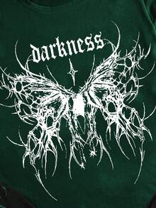 ROMWE MEN Goth Men's Letter Print Round Neck Casual Versatile Vacation Short Sleeve T-Shirt - Dark Green - View 4