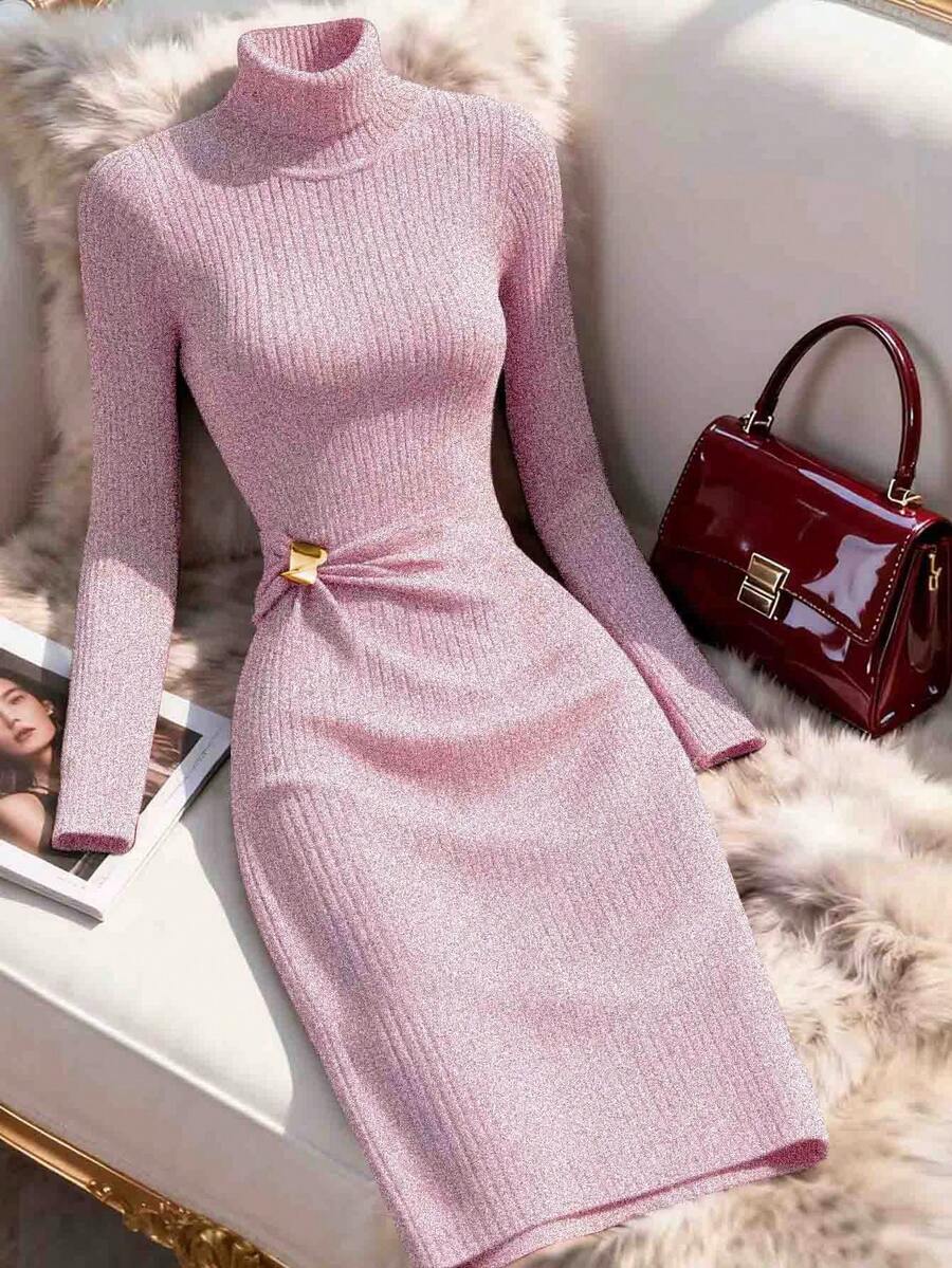 Franclia Elegant Turtleneck Long Sleeve Knit Dress, Autumn/Winter