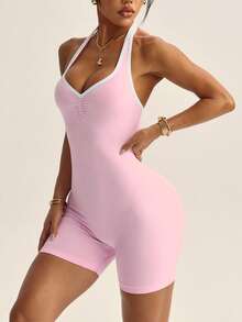 Dewbera 无缝双色连体紧身裤 - 淺粉色 - 查看 4