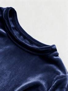 GlowEve 女士天鹅绒修身收腰优雅日常通勤时尚法式街头复古百搭圣诞派对新年假日商务酒红色长袖连衣裙，秋冬款 - 藏蓝色 - 查看 3