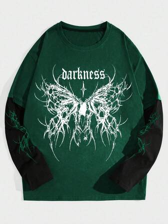 Goth Men's Letter Print Round Neck Casual Versatile Vacation Short Sleeve T-Shirt