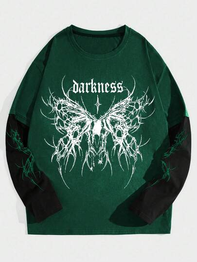 Goth Men's Letter Print Round Neck Casual Versatile Vacation Short Sleeve T-Shirt