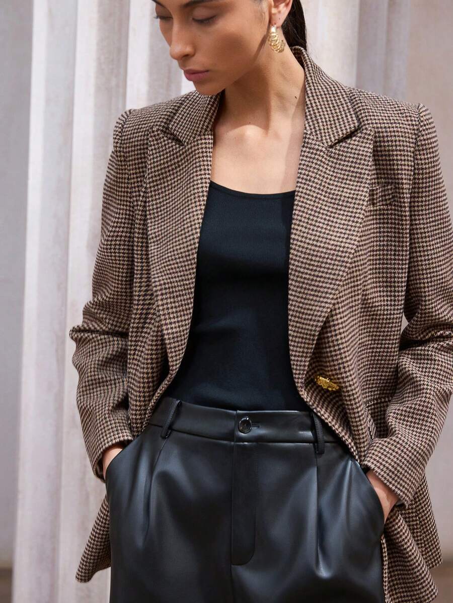 Aveloria Modichic Vintage karierte Jacke aus Wollmischung mit Knöpfen, eleganter britischer Stil für den Arbeitsweg, Dates, vielseitig einsetzbar, knackige Textur, geeignet für den täglichen Gebrauch, Arbeitsweg - Verschiedenfarbig - Übersicht 1