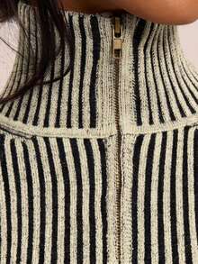 MUSERA 罗纹高领拉链开衫 春季休闲 Y2K 90年代条纹可爱机场度假夏季返校冬季日常工作办公室时尚春季 - 彩色 - 查看 4