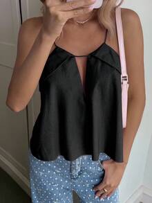 DAZY Áo hai dây không tay kiểu dáng thường ngày dành cho nữ, gợi cảm và thoải mái cho mùa hè phong cách Y2K. - màu đen - Xem 2