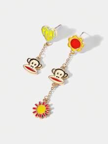 Paul Frank X ROMWE Fashionable Cute Flower & Monkey Design Dangle Earrings - Yellow Gold - View 2