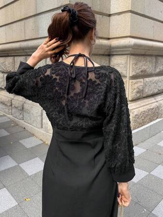 FRIFUL Women's Solid Color Patchwork Textured Fabric Sleeveless Cinched Waist Loose Casual Midi Dress, Autumn/Winter