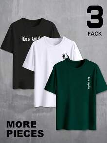 Manfinity Dauomo 男士休闲字母印花短袖T恤，夏季 - 彩色 - 查看 2