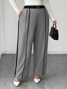 Elenzga Quần ống đứng phối màu cỡ lớn dành cho nữ, có túi và thắt lưng, phù hợp cho mùa thu/đông, Giáng sinh, Quốc khánh Ả Rập Xê Út, tiệc năm mới, lễ tốt nghiệp, đám cưới, cosplay, trang phục giáo viên chuyên nghiệp, phong cách thanh lịch trưởng thành, trang phục công sở, trang phục công sở thường ngày. - Màu Xám nhạt - Xem 5