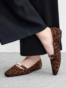 CUCCOO BIZCHIC 女士方头平底巧克力色金属扣套脚平底鞋，舒适休闲玛丽珍鞋，适合搭配连衣裙 - 紋 - 查看 3