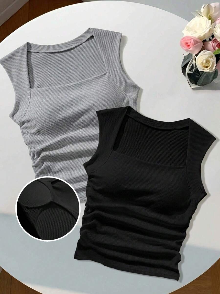 Comfortcana 2入組/套內墊免費性感修身女士背心