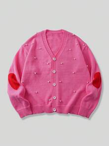 ROMWE MEN Áo khoác cardigan nam dáng rộng, trang trí ngọc trai. - Hồng - Xem 1