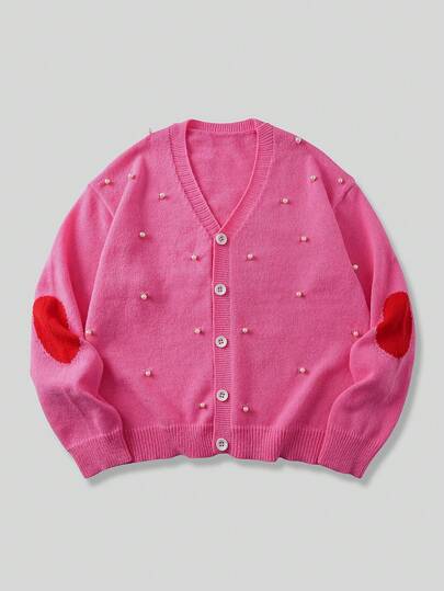 Cárdigan holgado de punto con decoración de perlas para hombre