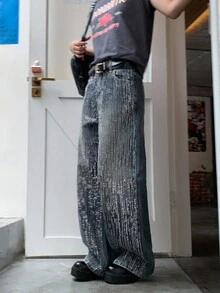 DAZY Women's Fully Rhinestoned Korean Style Glittering Distressed Versatile Heavy-Duty Denim Jeans - Blue - View 5