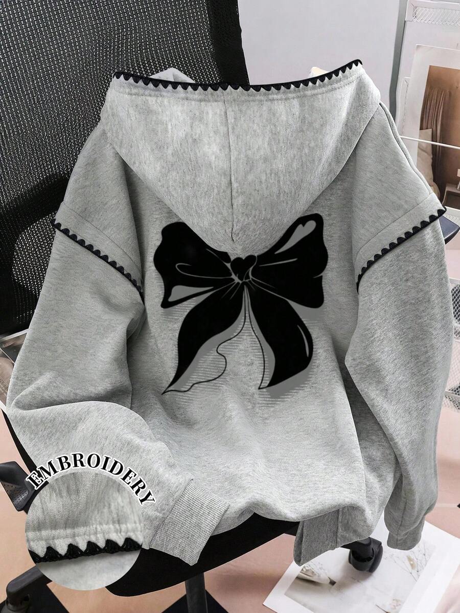 Resyla Women's Bow Print Long Sleeve Casual Loose Sweatshirt