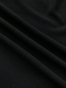 SHEIN Teen Girls Black Knit Halter Neck Sleeveless Cinched Waist A-Line Party Dress, Suitable For Christmas And New Year - Black - View 5