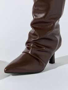 SHUZIA Women's Glamorous Sexy Pointed Toe Kitten Heel Over-Knee Boots - Chocolate Brown - View 6