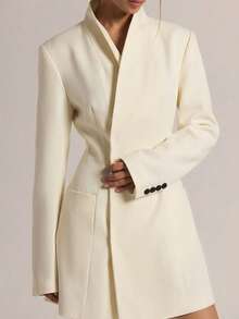 MUSERA 修身收腰漏斗领长袖西装裙，适合秋季休闲外出、日常、夜间外出、性感可爱、舒适派对、优雅时尚、情人节、春夏度假、新娘单身派对、告别单身派对、婚礼、婚礼宾客、毕业舞会等场合。 - 米色 - 查看 6