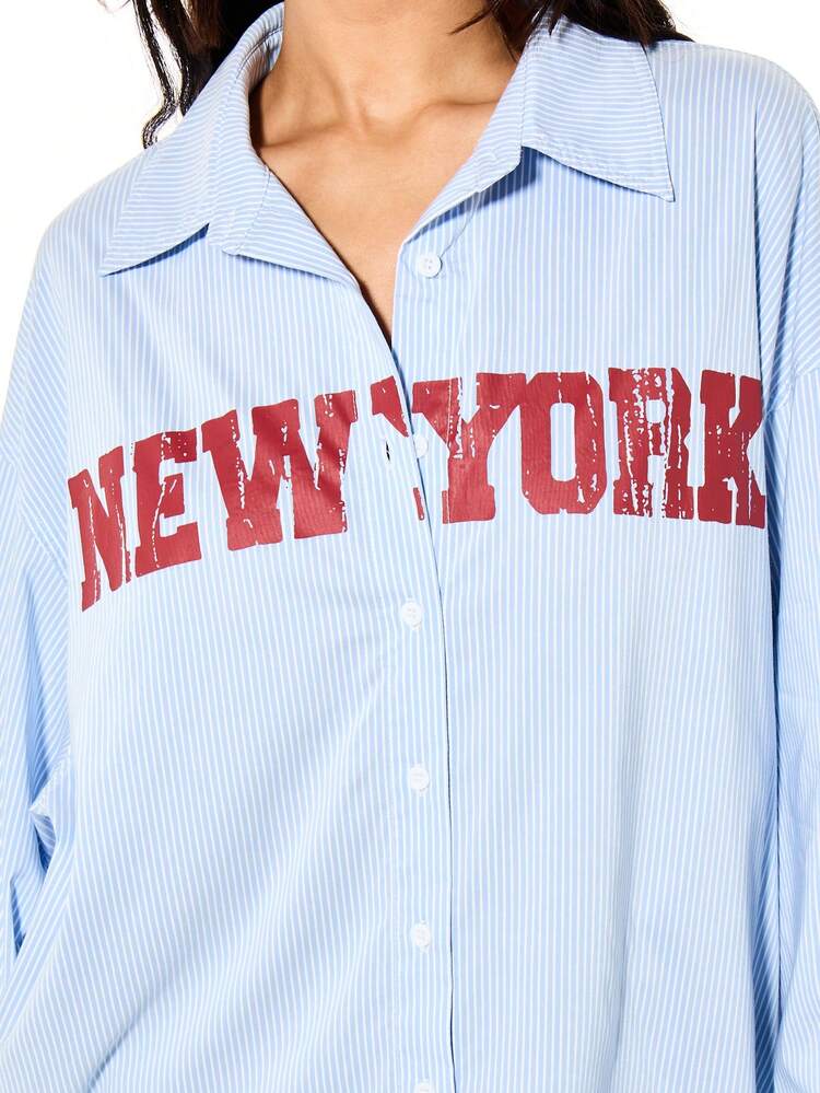 SUMWON WOMEN Camicia con stampa a righe New York e bottoni sul davanti
