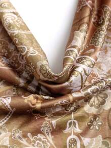 Sweetra Women's Paisley Print Summer Draped Neck Side Ruched Waist Slim Fit Bodycon Mini Dress, Sexy Boho Beach Holiday Style - Coffee Brown - View 4