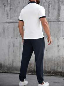 Manfinity Homme Men's Casual Commuter Polo Shirt & Drawstring Pants Set - White - View 2