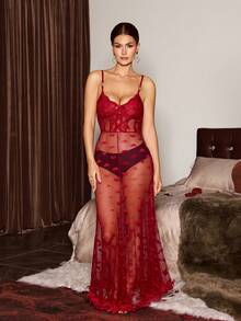 SHEIN Nuisette femme sexy en dentelle 3D à fleurs, patchwork en forme de cœur et tulle