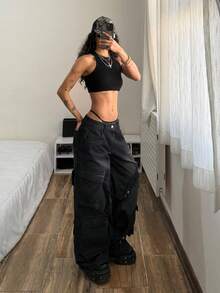 StreetHx 女士休闲水洗阔腿工装牛仔裤 - 彩色 - 查看 6