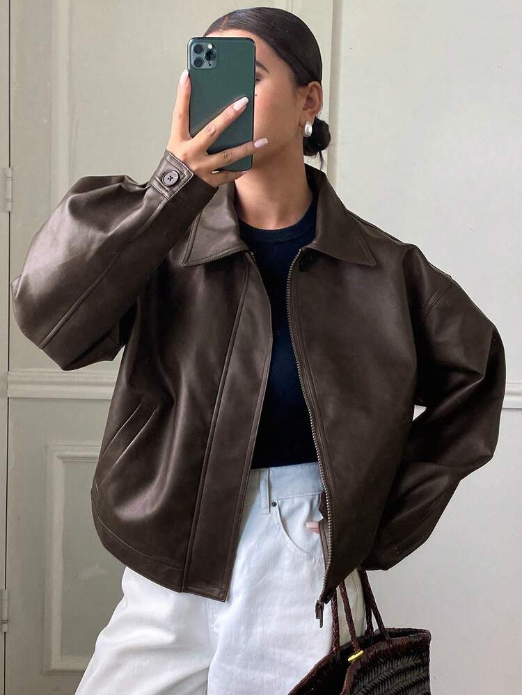 Autumn/Winter New Loose Casual Thick PU Women Regular Jacket