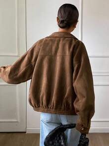 DAZY Women's Loose Casual Brown Short Jacket Coat, Autumn/Winter - Rust Brown - View 2