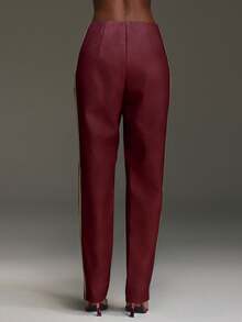 NYA SZN Kelli Pant High Rise Slim Straight Leg Fitted Streetwear Vintage Y2K Gyaru Holiday Everyday Casual Date Night Out Ibiza Fall Winter Carnival Outfits For Women - Burgundy - View 5