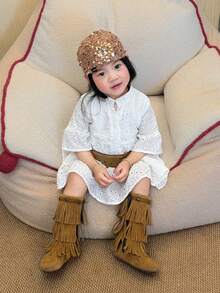 DAZY Toddler Girls' Lace Ruffle Hem Casual Korean Style Spring/Autumn Dress - White - View 4