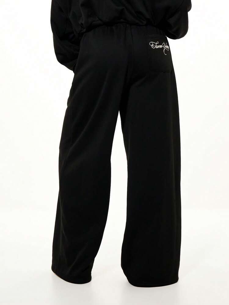 SUMWON WOMEN Oversized Wide Leg Embroidered Graphic Joggers