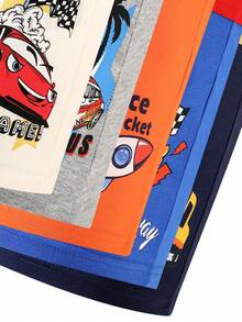 (Random Five Pack)Young Boys Summer Trunks, Colorful Cartoon Vehicle Dinosaur Stars Patterns,Elastic Waist Comfortable Tagless Fit Everyday Gift - Multicolor - View 6