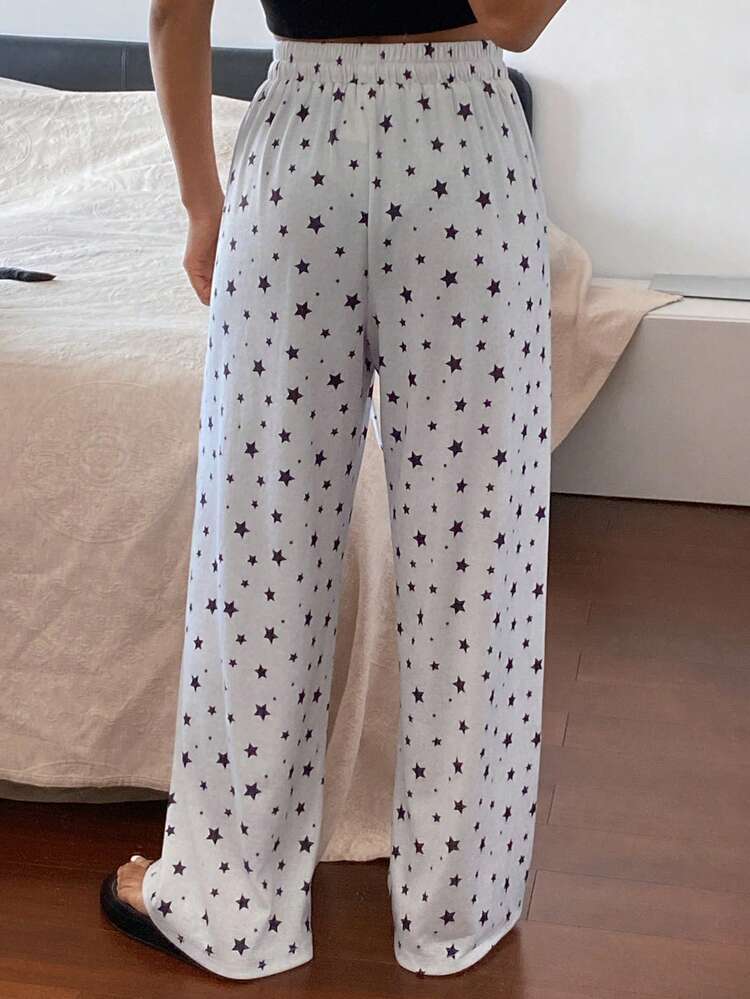 Star Print Casual Loose Women Pajama Bottoms