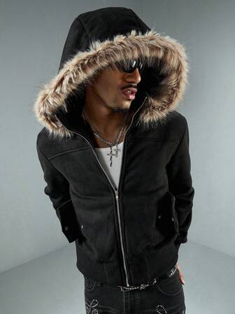 Street Life Veste-cardigan à col en polaire pour hommes