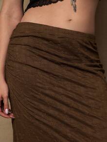 Freevana Plus Size Women Waist Ruched Fishtail Skirt Boho Lace  Brown Skirt  Elegant - Coffee Brown - View 2