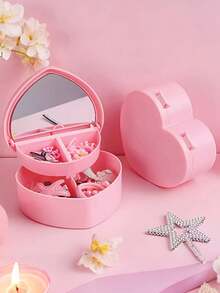 Joivida 1个心形饰品收纳盒，带镜子和抽屉 - 逼真的草莓奶油蛋糕设计，粉白相间的塑料桌面收纳盒，适用于项链、耳环、发带等 - 情人节、母亲节礼物（无需电源），珠宝礼盒，浪漫唯美装饰品 - 彩色 - 查看 11