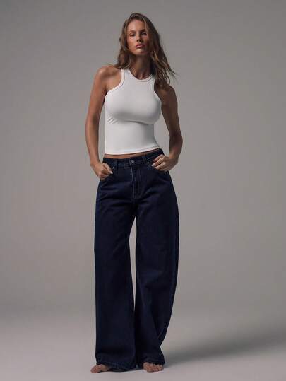 MUSERA 中腰宽松版型黑色水洗银色纽扣牛仔裤，中腰休闲，适合秋季、冬季、夜间外出、返校、办公室、工作、约会等场合，是春夏必备的经典牛仔单品。