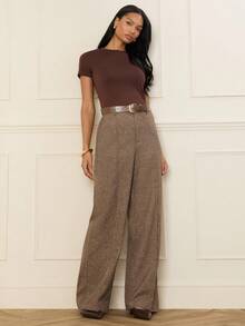 Lilora Damen Zahnstochentwurf Weite Bein Elegante Büro Hose, romantisch, elegant und für den Arbeitsweg geeignet - Gelb - Übersicht 4