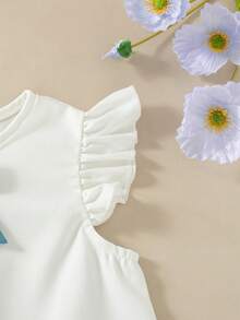 Souflis Souflis Französischer Landhausstil Mädchen 2-teiliges Set, Kontrast Schleife Dekor Weste + Blumen Shorts, süß lässig frisch für Frühling/Sommer - Blau - Übersicht 6